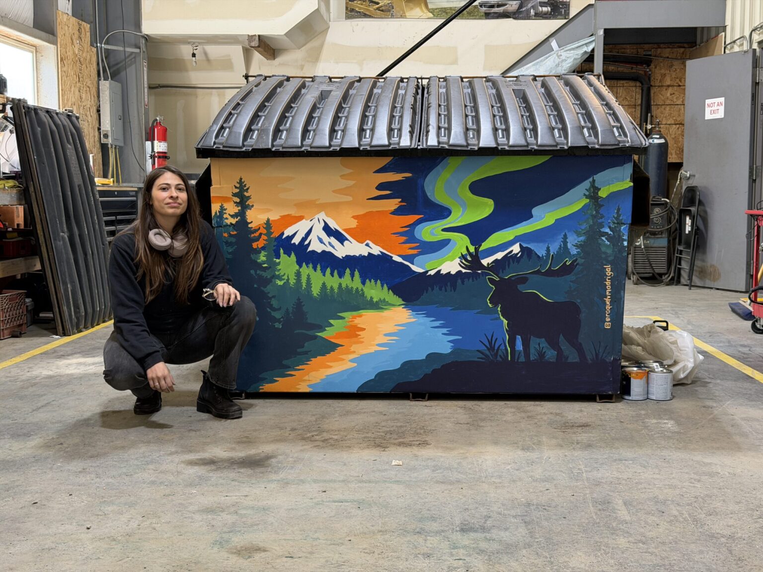 Raquel with her painted bin in Seward, Alaska