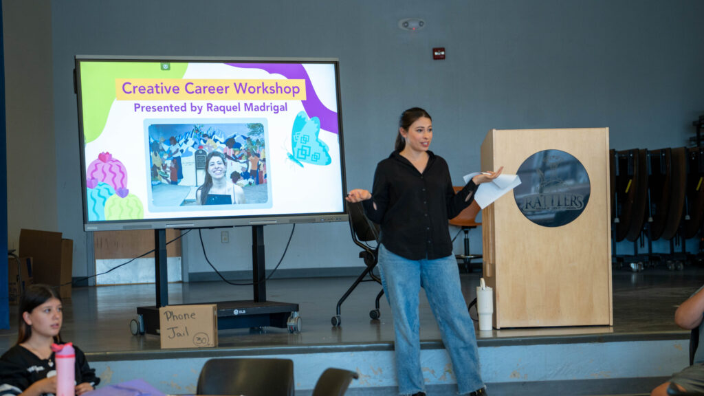 Raquel teaching a creative career workshop
